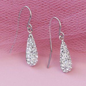 Simple crystal drop earrings for bride, small elegant silver dangle earrings